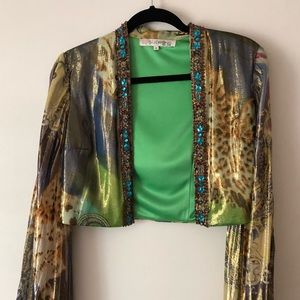 Sue Wong Cropped Jacket Metallic Cheetah Print